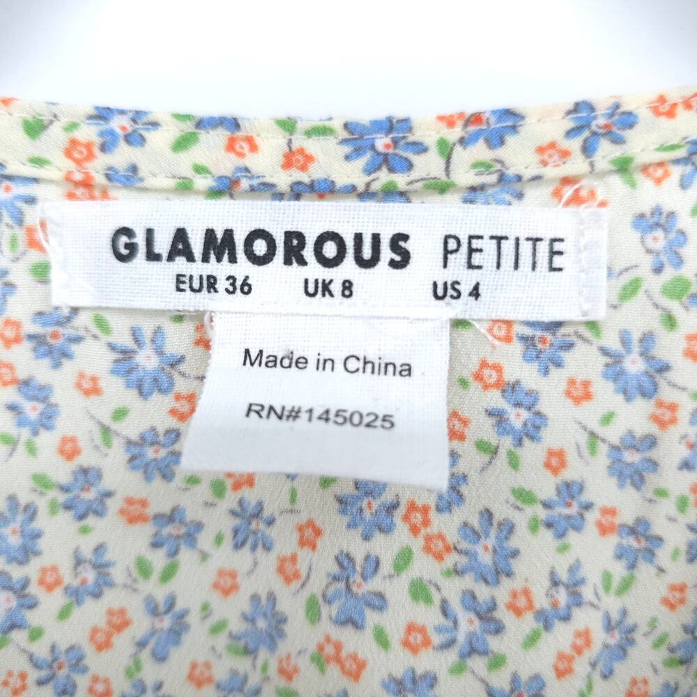 Glamorous ASOS Cream V Neck Tea Micro Floral Print Wrap-Tie Waist Mini Dress 4 - Picture 8 of 13